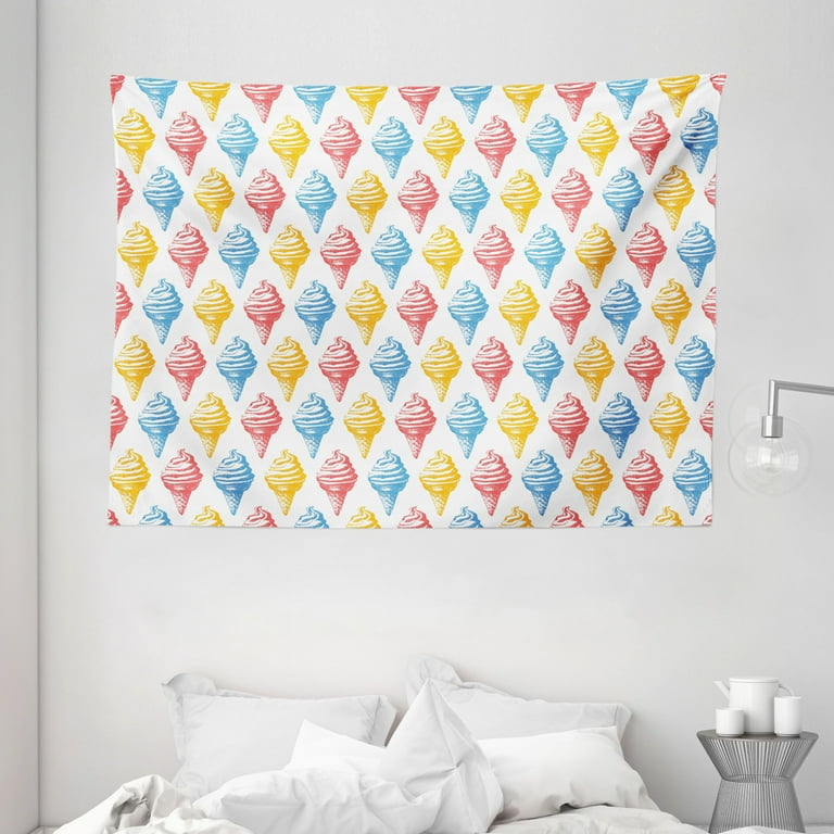 Food Decor Tapestry Ice Cream Cones 50s Time Colored Drawings with Abstract Retro like Design Image Wall Hanging for Bedroom Living Room Dorm Decor