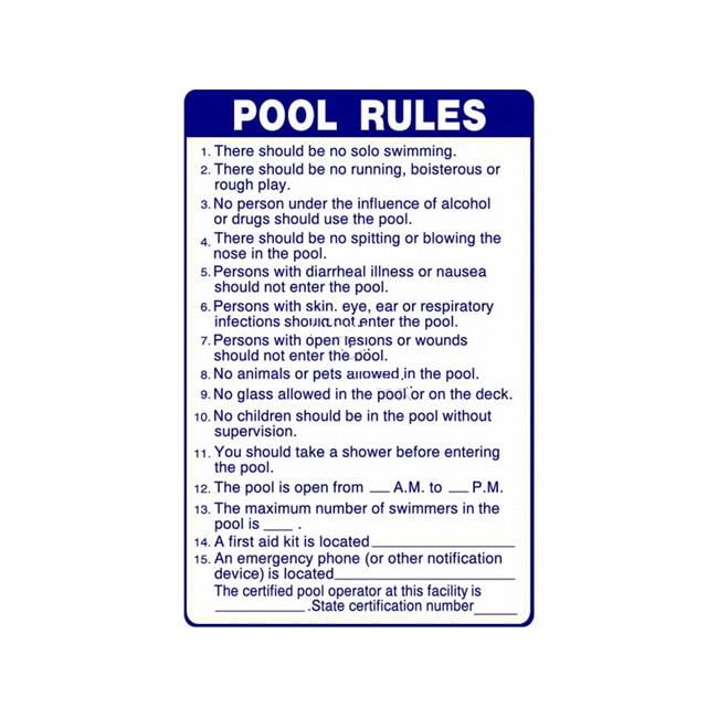 Pool Style Chemicals PS238 24 x 36 in. SC Approved Pool Rules Sign, Blue & White - Walmart.com ...