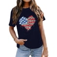 thumbnail image 1 of WILLBEST T-Shirts pour Femmes T-Shirt Décontracté Uni Col Rond Mode Imprimé Jour de l'Indépendance Manches Courtes Ample Pull Confortable, 1 of 3