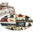 thumbnail image 2 of 3ft Washable Round Rug, Retro Forest Non-Slip Circle Area Rug for Bedroom Bedside, Deer Maple Leaf Lake Distressed Patchwork Soft Indoor Floor Mat for Home Decor, 2 of 9