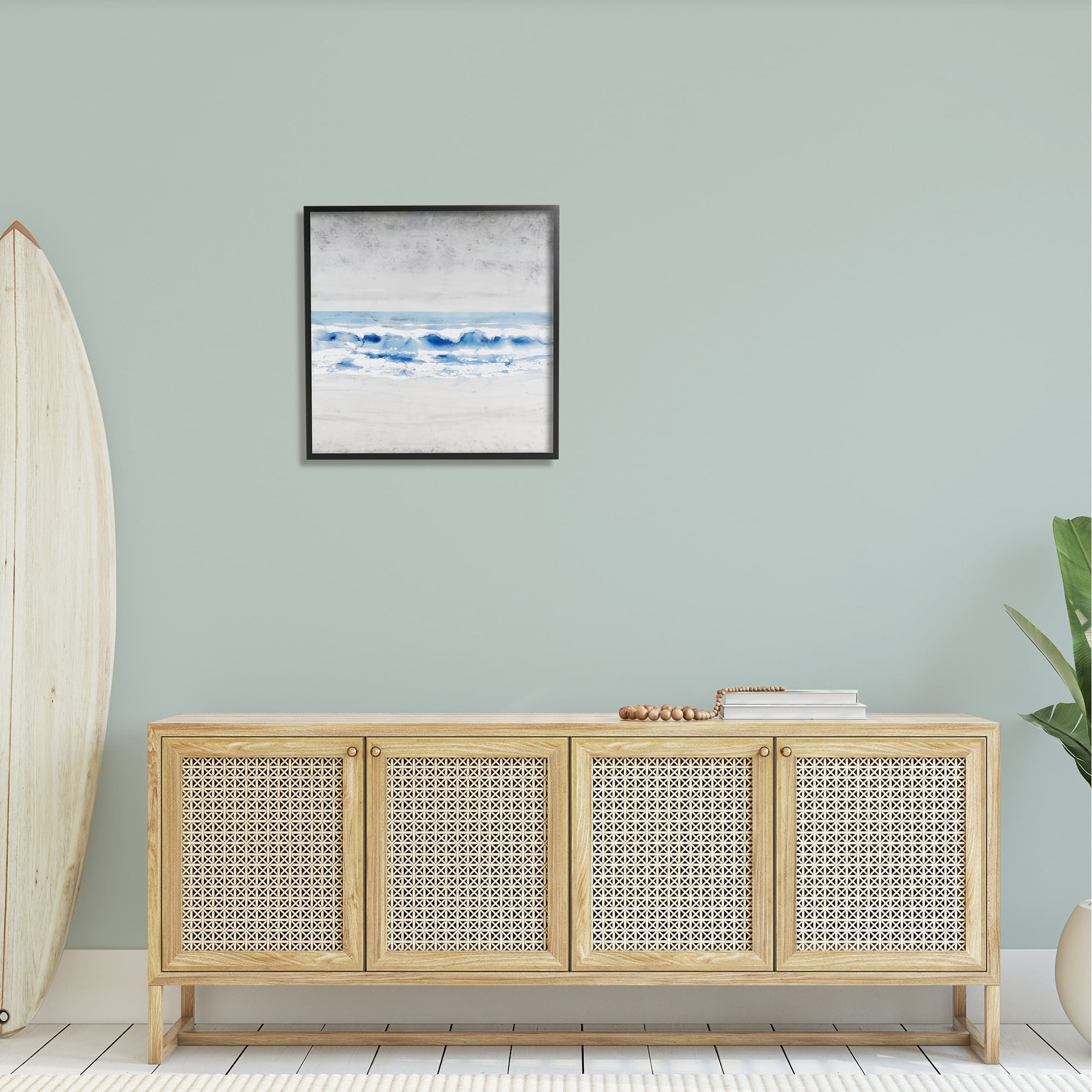 Stupell Industries Ocean Waves on Seashore Abstract Beach Tide Painting Black Framed Art Print Wall Art, Design by Tim OToole