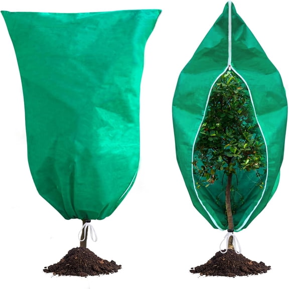 ShadeMart Plant Covers Freeze Protection Green 4 Packs 23.6" W x 31.5" H Shrub Covers with Zipper and Drawstring, Frost Cloth for Winter, Outdoor Plant Blankets for Cold Weather