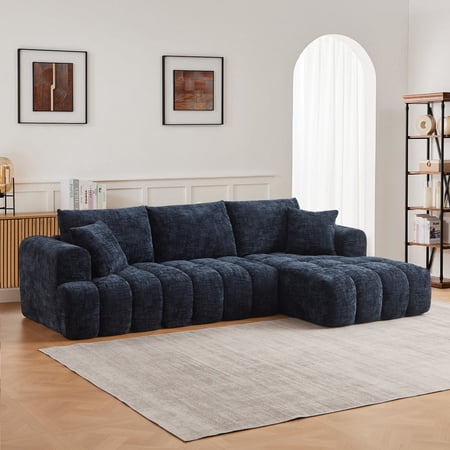 MAYEERTY 108.3" Blue Chenille L-Shaped Modular Sectional Sofa, Pocket Spring No Assembly Couch for Living Room Apartment
