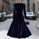 thumbnail image 1 of TaTaai Women‘s Velvet Midi Dress, Long Sleeve Round Neck Solid Color Dress, Plush Velour Evening Gown, Fall Winter Holiday Party Dress Gift, 1 of 7