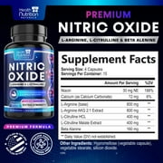 Extra Strength Nitric Oxide Booster - 3X Strength L-Arginine AKG & Citrulline Malate - Men & Women Premium Pre Workout Nitric Booster - Natural Energy & Muscle Support, Bottled in USA - 60 Capsules