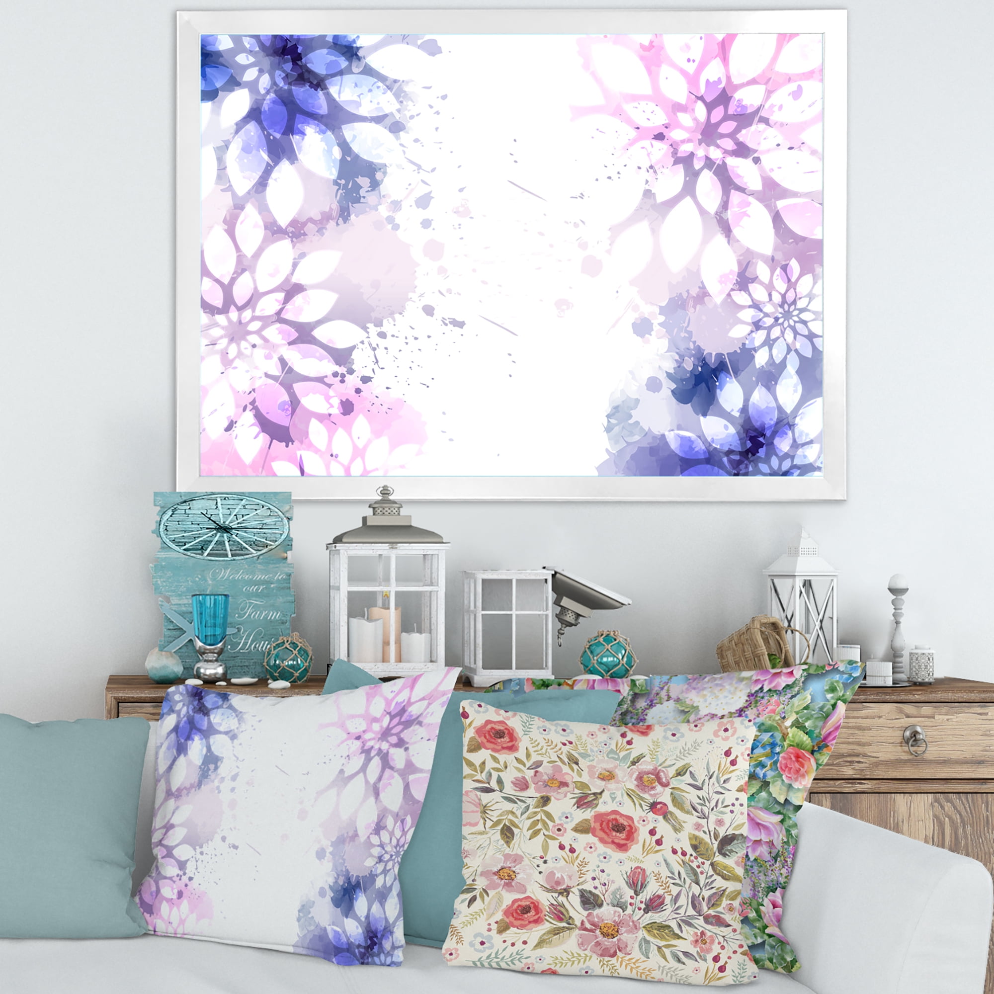 Designart 'Pink and Purple Abstract With Colorful Splashes II' Modern Framed Art Print