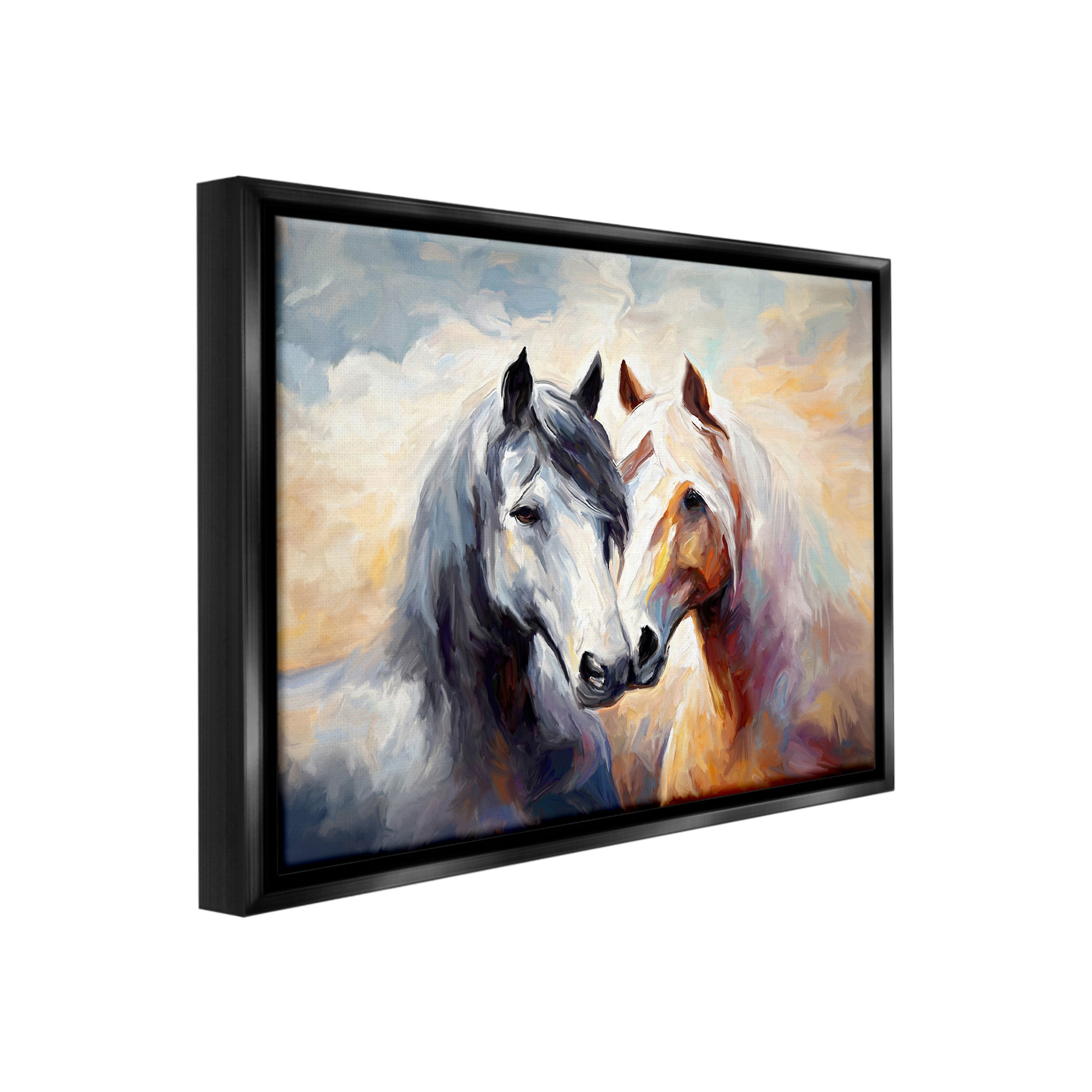 Stupell Industries Horse Pair & Sunrise Animals & Insects Painting Black Floater Framed Canvas Art Print Wall Art, 31 x 25