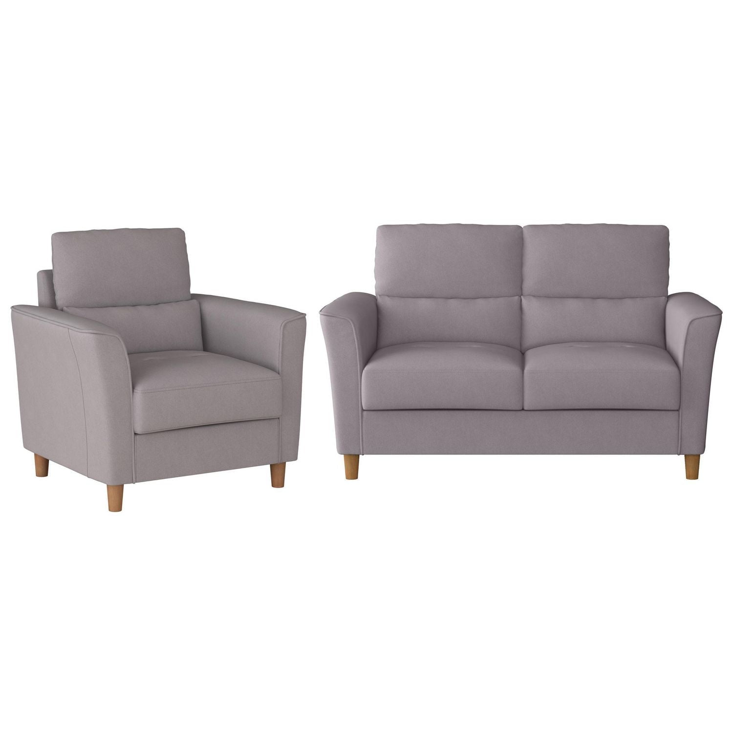 CorLiving Caroline Modern Light Gray Upholstered 2-Piece Chair and Loveseat Set for Living Room - Elegant Loveseat and Chair Set, Perfect Loveseat and Chair Set of 2, Contemporary Furniture