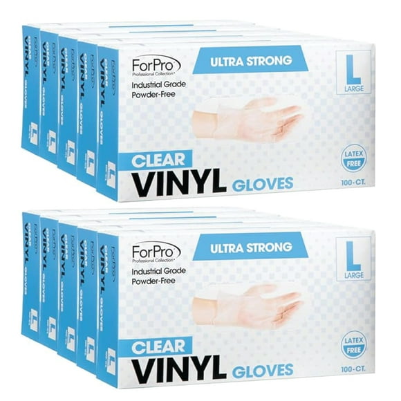 ForPro Disposable Vinyl Gloves, Clear, Industrial Grade, Powder-Free, Latex-Free, Non-Sterile, Food Safe, 2.75 Mil. Palm, 3.9 Mil
