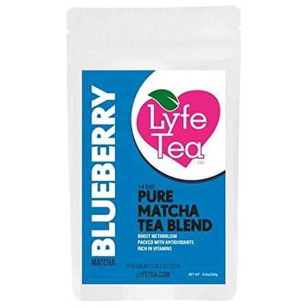 Lyfe Tea Blueberry Matcha, Pure Matcha Tea with Natural Blueberry Flavor 8 Ounces Per Package