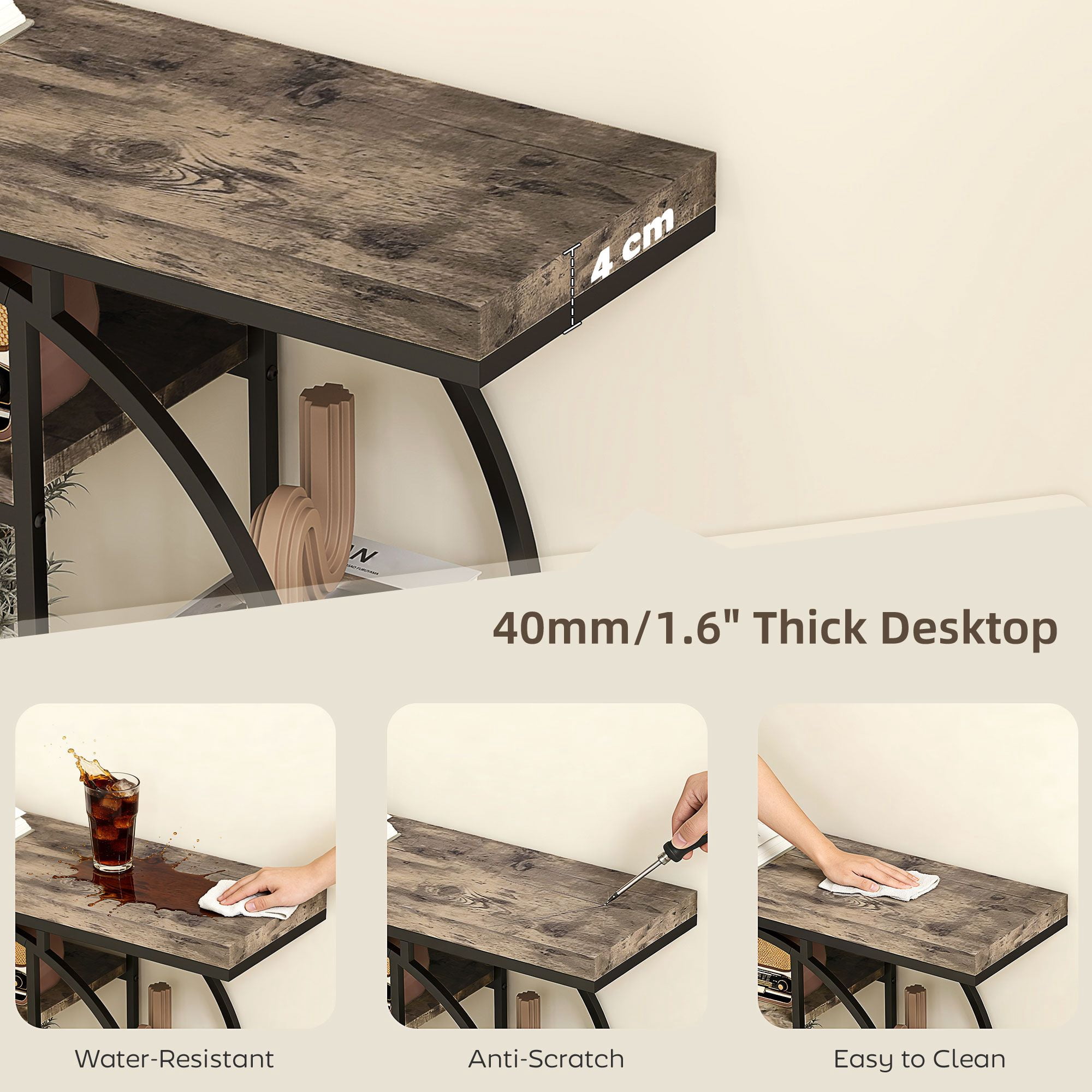 39.4" Console Table with Storage Shelves, Industrial Sofa Table for Living Room, Hallway, Rustic Oak