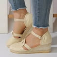 thumbnail image 4 of Hessimy Women Buckle Sandals Platform Wedge Sandals Fashion Versatile Braided Buckle Breathable Wedge Sandals Womens Sandals(Beige,8), 4 of 6