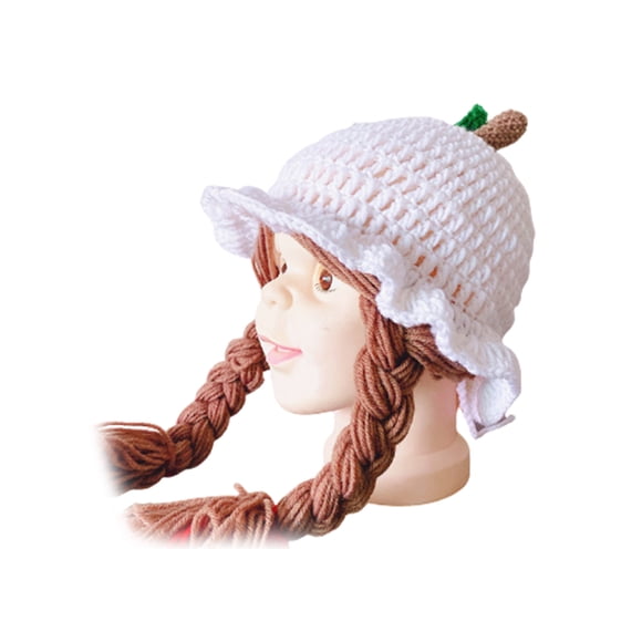 Opolski Baby Girls Winter Braided Wig Woolen Yarn Knitted Hat Warm Cap Photography Prop
