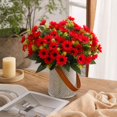 thumbnail image 4 of Red Artificial Daisy Flowers with Green Leaves, Bouquet for Living Room Table Decor, Fall Decoration 1 Set, 4 of 4