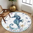 thumbnail image 3 of Round Area Rug 7 Ft, Coastal Seahorse Washable Non-Slip Circle Carpet for Living Room/Bedroom, Nautical Starfish Shell Seaweed Anchor Low-Profile Large Runner Mat Collection Rugs for Indoor, 3 of 7