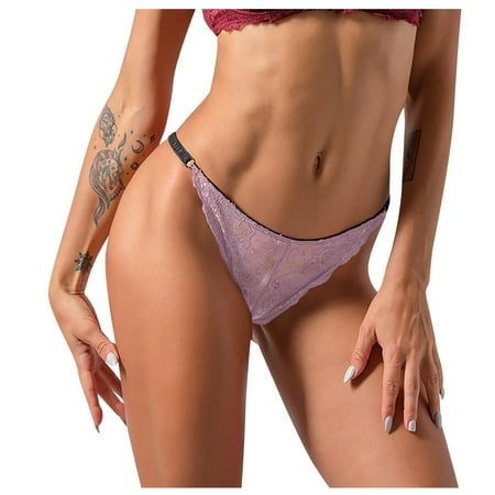 

Qcmgmg T-Back Thong for Women Low Waisted Underwear Sexy See Through Solid Color Panties XL