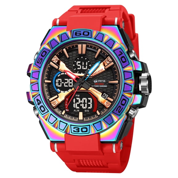 Resicozy Sports Watch for Men Dual Display Digital Casual Outdoor Watch Red Pink