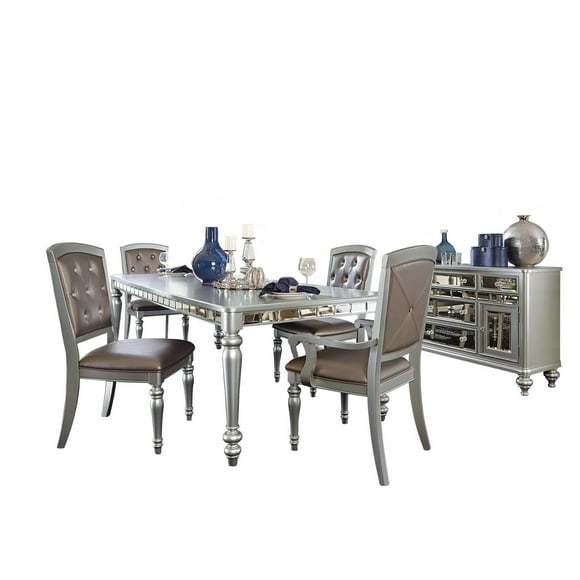 Topline Home Furnishings Ensemble de salle à manger sophistiqué en argent 8 pièces