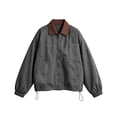 thumbnail image 4 of hlysgo Women's Barn Jacket Collar Zipper Utility Jacket Cinchable Hem Workwear Jacket with Pockets Gray,S, 4 of 6
