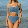 thumbnail image 2 of MIXUE Swim Suits for Women Solid Color Bikini Sets for Women Two Piece High Waisted Ruched Summer Swimwears Bathing Suits,Blue,XL, 2 of 5