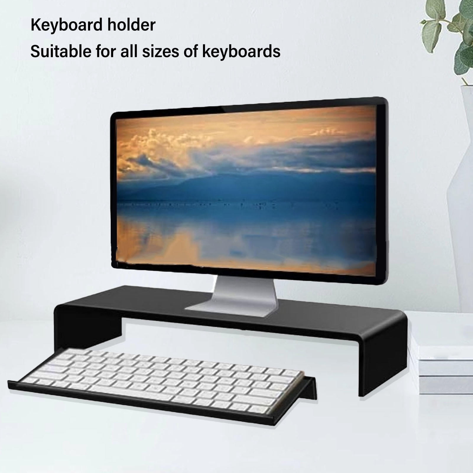 LAZIOEGR Acrylic Tilted Keyboard Riser with Low Front Lip, Polished Finish, Wrist‑Comfort Design – Black