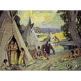 thumbnail image 2 of Couse, Eanger Irving 24x19 Gold Ornate Wood Framed with Double Matting Museum Art Print Titled - Indian Camp, 2 of 4