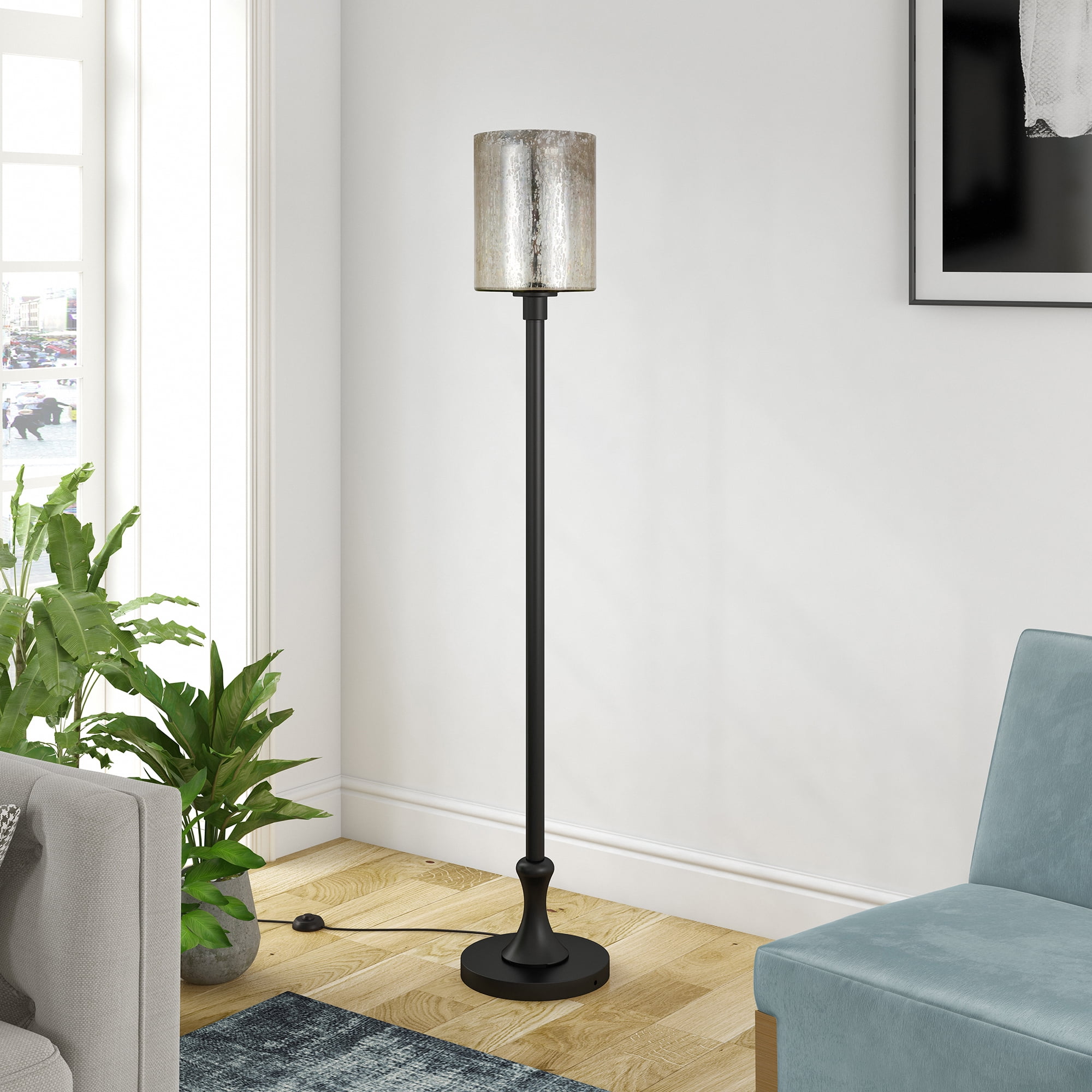 Evelyn&Zoe Traditional Metal Floor Lamp with Mercury Glass Shade