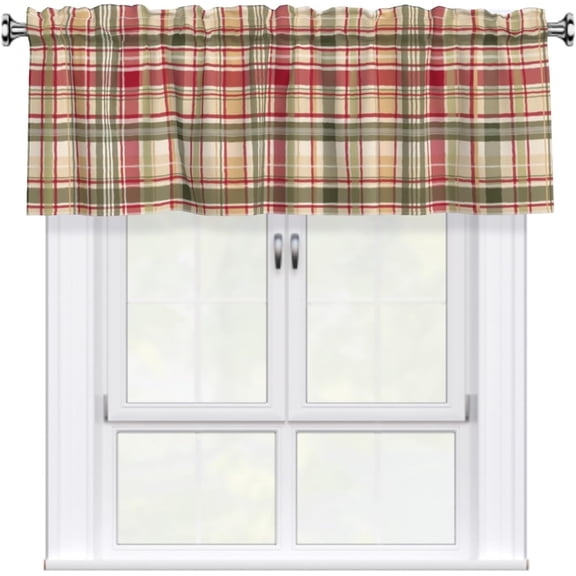 54"x18" Fall Window Treatment Valances Rustic Autumn Buffalo Plaids Rod Pocket Short Kitchen Valance 1 Panel Thanksgiving Checkered Curtain Valance for Bathroom Living Room