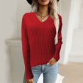 thumbnail image 3 of Vedolay Women's 2023 Tops Women's Fall Tops 2023 Fashion V Neck Long Sleeve Knitted Casual Sweater,Hot Pink XXL, 3 of 4