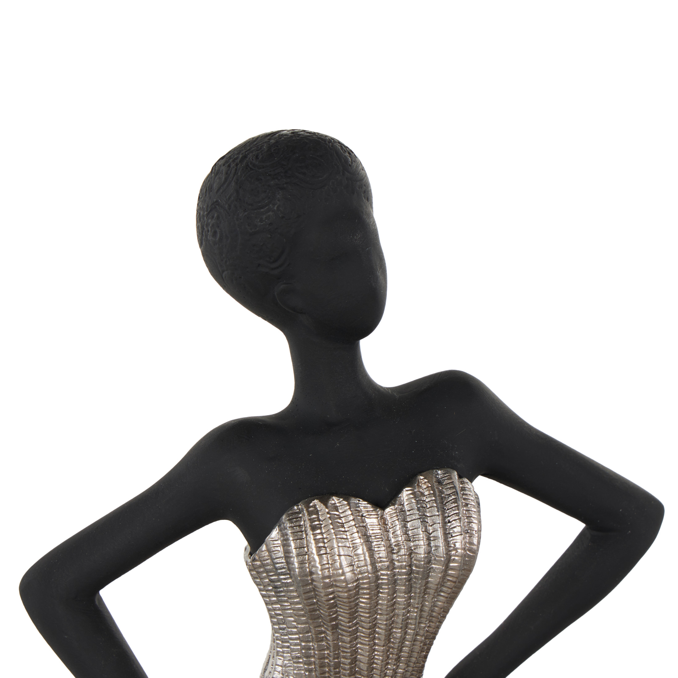 6" x 14" Black Polyresin Dancer Sculpture with Silver Dress, by DecMode