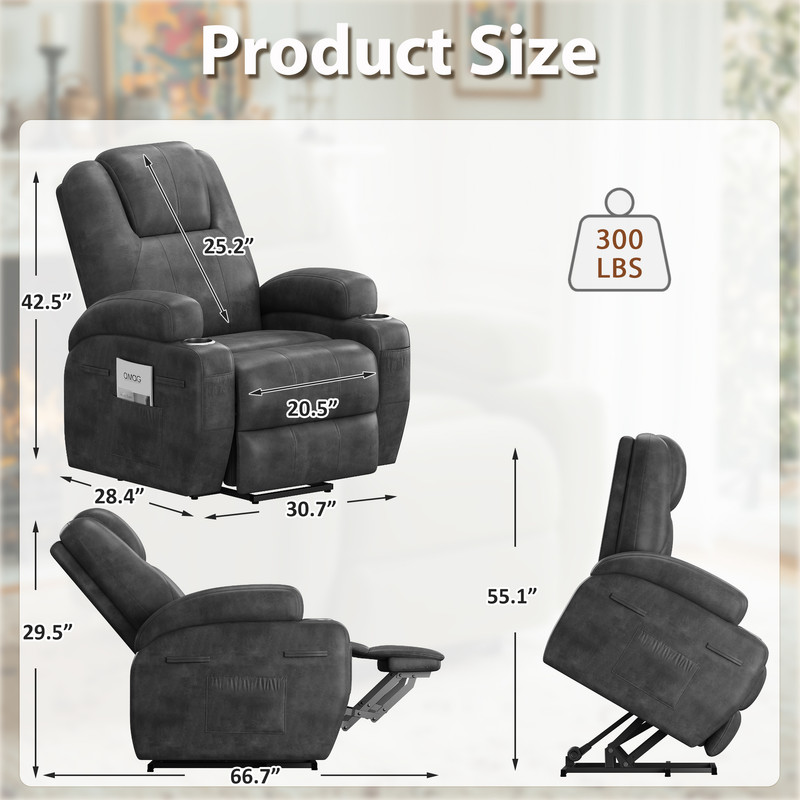 Vineego power lift recliner chairs massage Single sofa chair with cup holder for elderly,Black