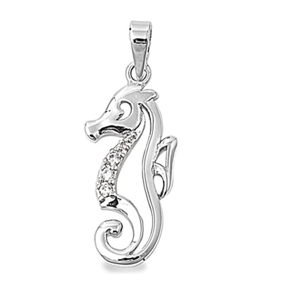 Sterling Silver Cutout Filigree Seahorse Outline Pendant Clear Cubic Zirconia Jewelry Female Unisex