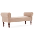 thumbnail image 3 of Christopher Knight Home 59" Upholstered Ottoman Bench, Rolled Arms, End of Bed Bench with Wooden Legs, Light Khaki, 3 of 8