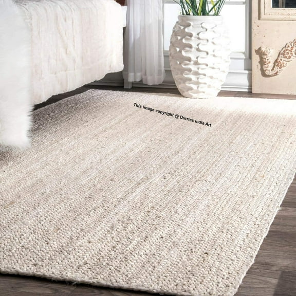 Indian White-Beige Scandinavian rug. Jute Rug. Ivory&Beige Rug. Handwoven Rug