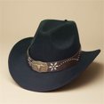thumbnail image 2 of Man Cowboy Hat - Western Denim Curved Top Hat Woolen Big Brimmed Hat Autumn And Winter Style British Jazz Hat,Black,One Size, 2 of 4