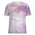 thumbnail image 5 of Marble Blue Greene Purple And Gold Stripes Womens Tops Women's Fashion Casual Short Sleeve Flower Print Round Neck Pullover Top Blouse, 5 of 6