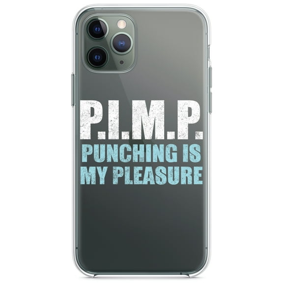 DistinctInk Clear Shockproof Hybrid Case for iPhone 11 Pro (5.8" Screen) - TPU Bumper Acrylic Back Tempered Glass Screen Protector - PIMP - Punching Is My Pleasure