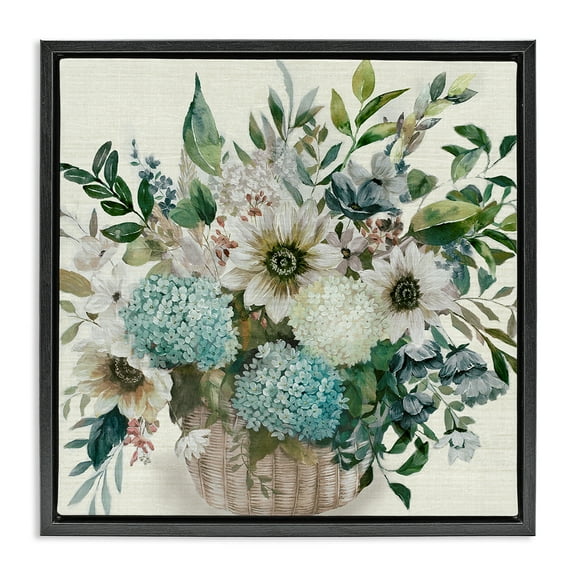 Stupell Industries Country Basket of Flowers Plants & Flowers Painting Black Floater Framed Canvas Art Print Wall Art, 18 x 18