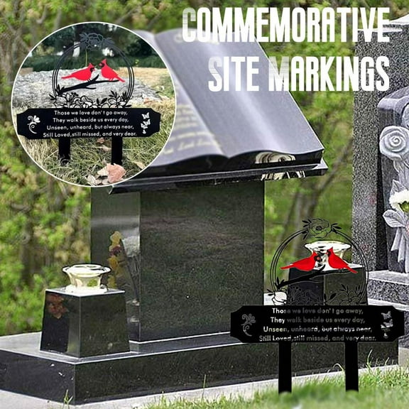 Ruifaya Metal Cardinal Cemetery Memorial Stake, Memorial Plaques Sympathy Grave Markers Stakes, Cemetery Decorations for Grave, Decorations for Outdoors Yard Garden