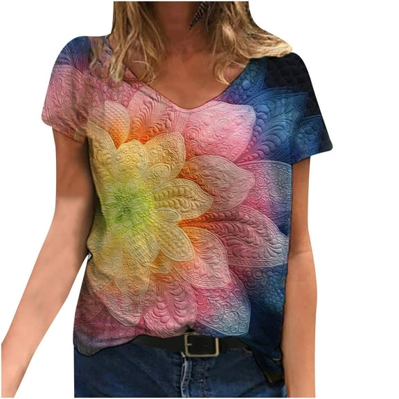 T-Shirts for Women Trendy, Women's Van Gogh Painting Printed T-Shirt Floral Painting Short Sleeve Tee Tops Famous Impressionist T-Shirt for Women