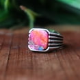 thumbnail image 5 of Pink Dahlia Copper Turquoise Ring, 925 Silver Ring, Boho Jewelry, Rectangular Gemstone, Genuine Ring, Men's Signet Ring, Personalized Gift**, 5 of 6