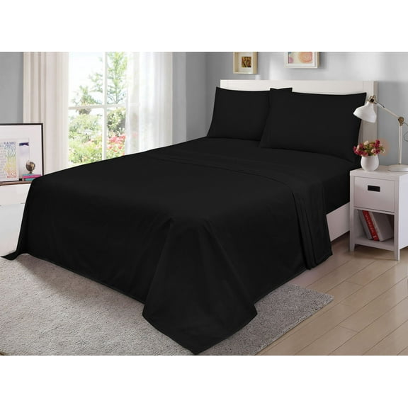 Mainstays Easy Care 300 Thread Count Bed Sheet Set, Full, Rich Black