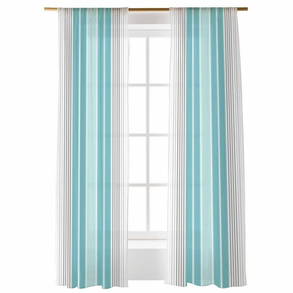 Sheer Curtains 84 inches Long, Minimalist Turquoise Gradient Gray Stripes Light Filtering Sheer Window Curtains Rod Pocket Voile Drapes for Bedroom Living Room, 52"W x 84"L 2 Panels