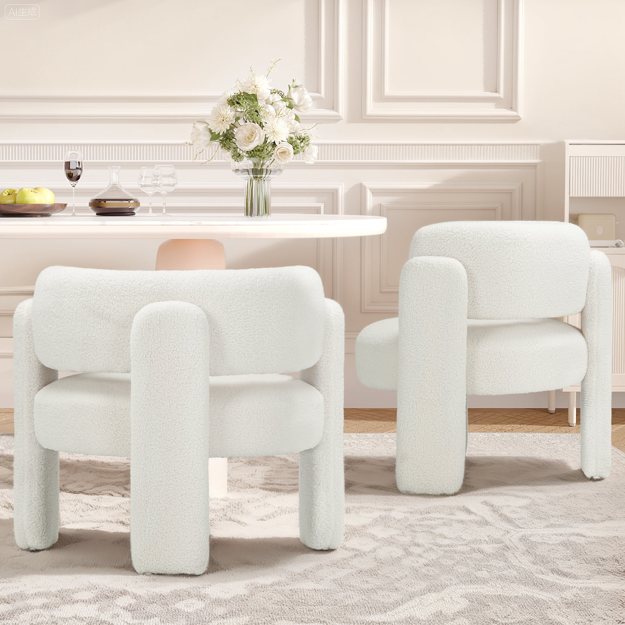 AFO Modern Upholstered Dining Chair Set of 2, Cute Barrel Side Armchair with Round Back for Living Room Dining Room Bedroom, Cream