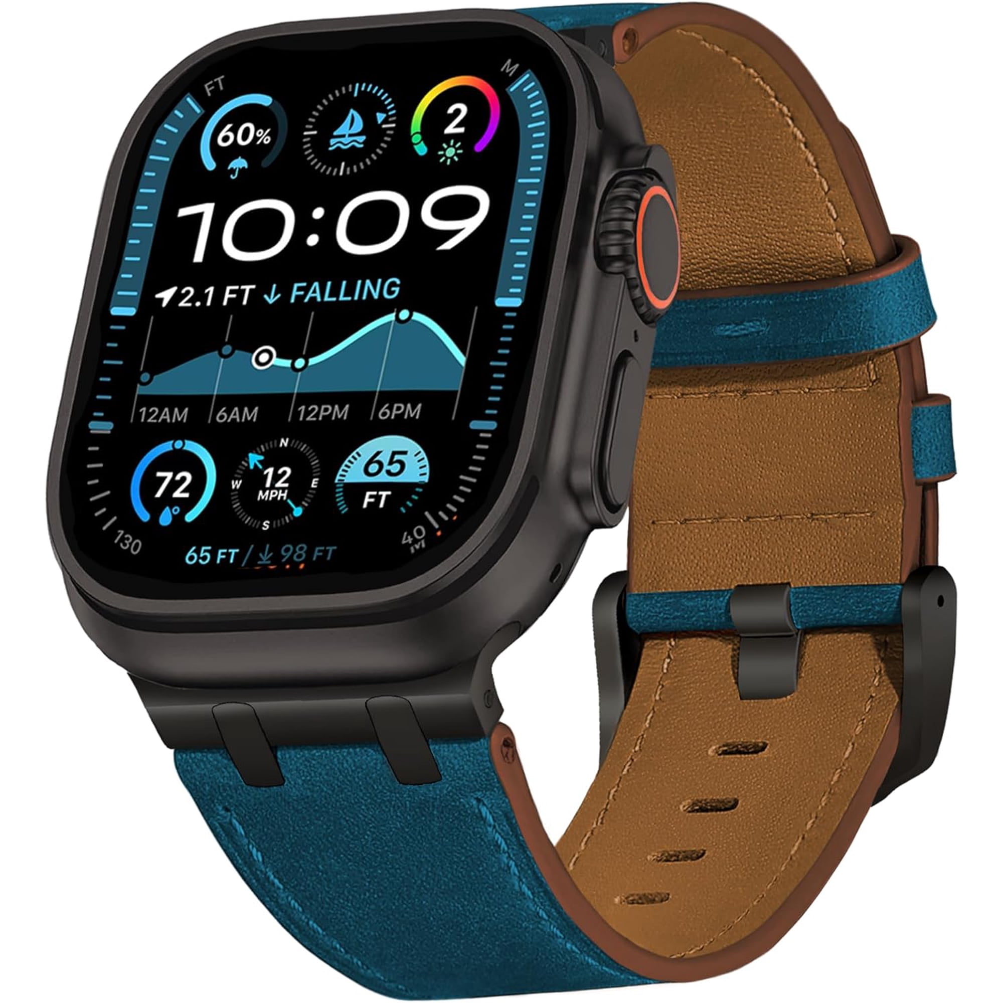 AP Leather Band Compatible with Apple Watch Ultra 2 Band 49mm 46mm 45mm 44mm, Rugged Vintage Genuine Leather Extra 26mm Wide Watch Bracelet for iWatch Series 10 9 8 SE 7 6 5 Men