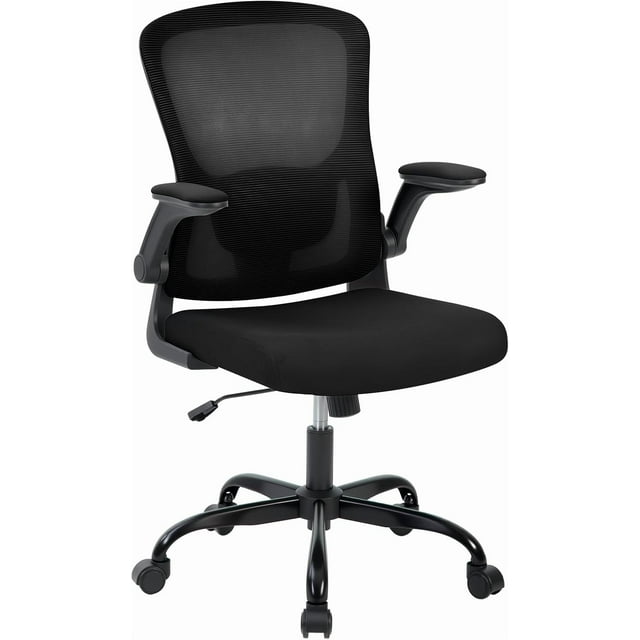 Ergonomic Office Chair with Lumbar Support, Mesh High Back Rolling Computer Chair for Desk, Comfy Flip-up Arms Chair for Home Office, Adjustable Computer Desk Chair for Work, Study, Game, Black