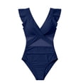 thumbnail image 3 of Ayolanni Push-Up Girls Swimsuit One-Piece Mesh Sheer Tummy Control Swimwear Solid Casual Ruffled Low Back Bathing Suit Blue XXL, 3 of 4