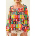 thumbnail image 1 of Women's Multicolor Floral Crochet Square Neck Puff Sleeve Blouse, 1 of 5