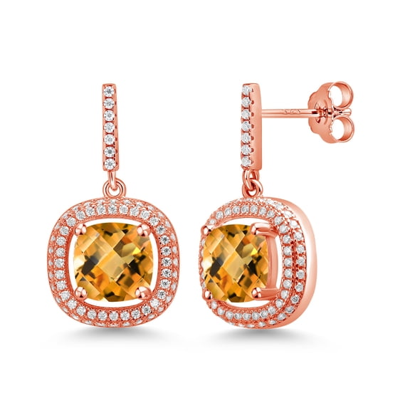 Gem Stone King 18K Rose Gold Plated Silver Dangle Earrings Citrine Moissanite (4.71 Cttw)