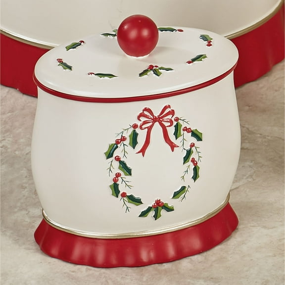 Holly Wreath Covered Jar Eggshell